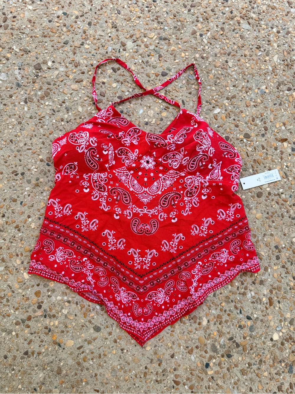 NWT No Boundaries Bandana Handkerchief Brilliant Red Scarf Top Size M